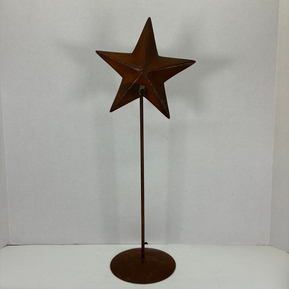 Rustic Metal Star Pedestal Figurine Farmhouse Primitive Country Home Decor Brown